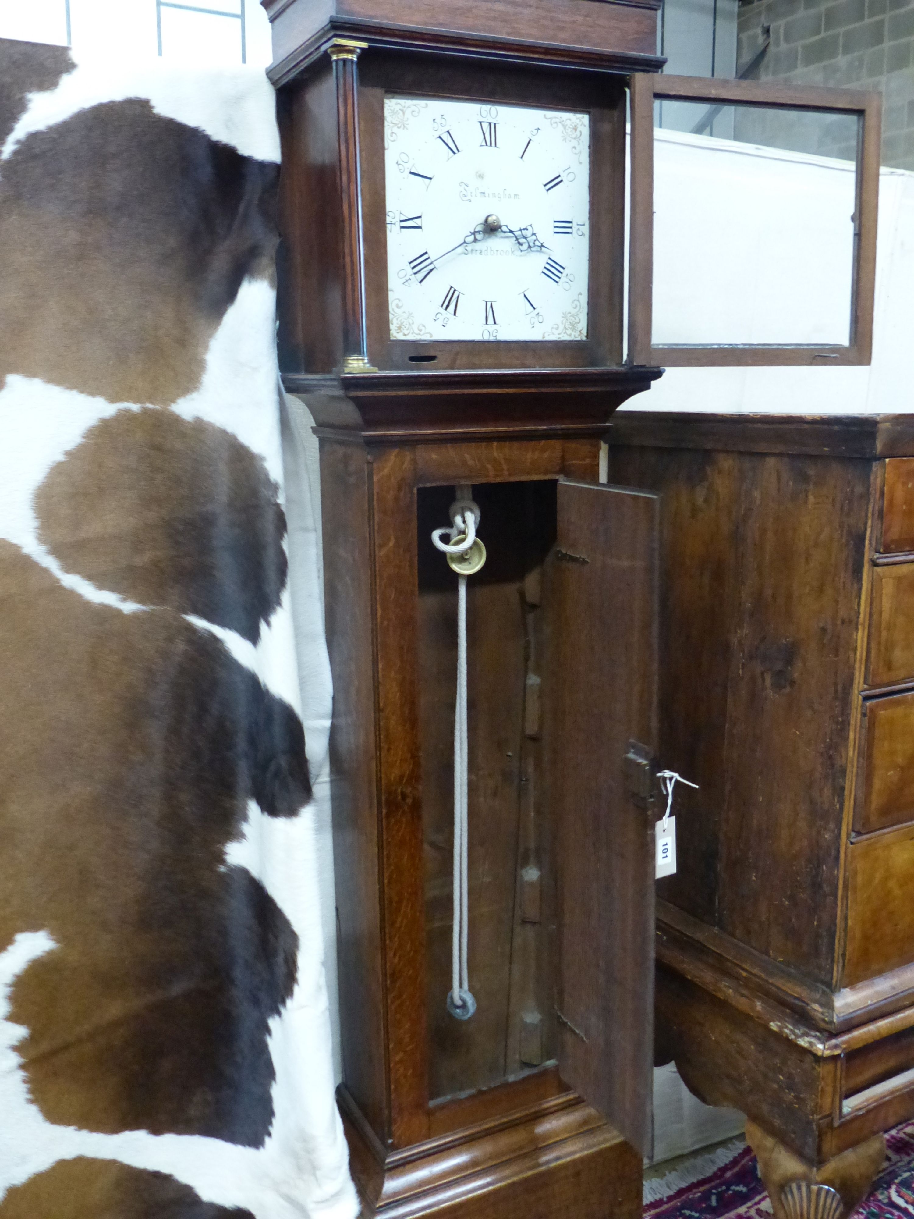 A George III oak longcase clock, Filmingham, marked Stradbrook, Birmingham, height 202cm